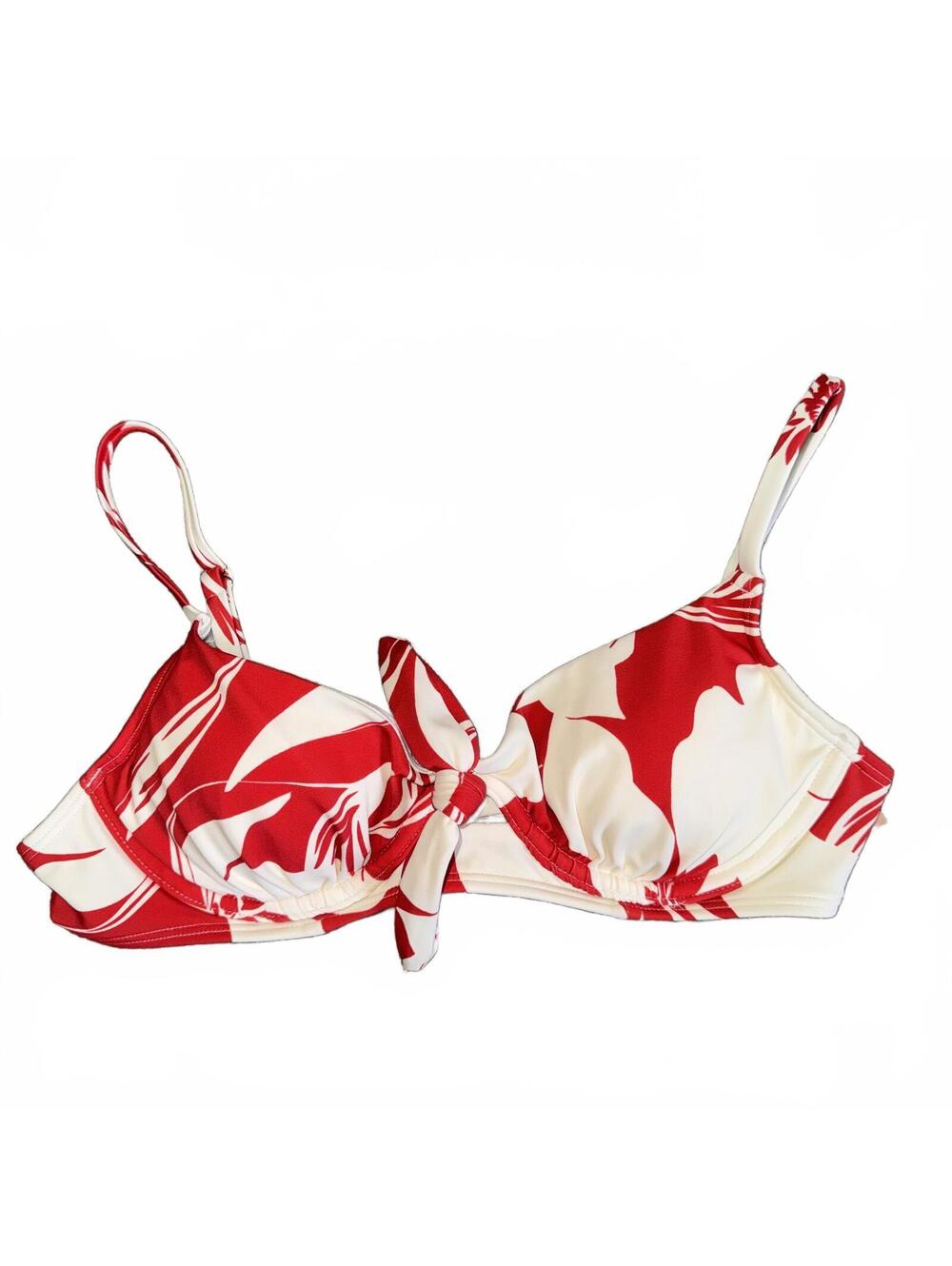 Shade & Shore Red Tropical Floral Bikini Top 34B NWT
